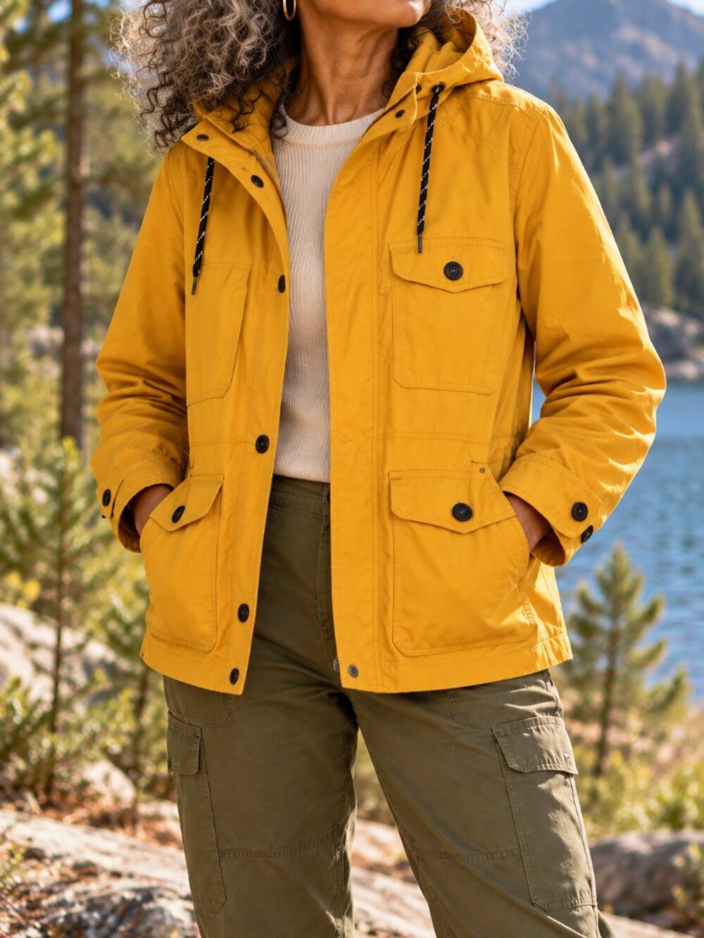 Old Navy Mustard Yellow Hooded Utility Field Jacket Cotton Women's Small
